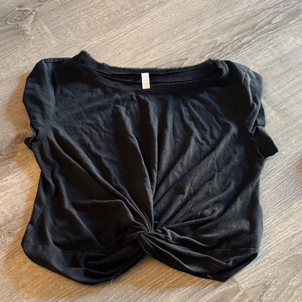 FP Movement by Free People Black Knotted Short Sleeve Tee